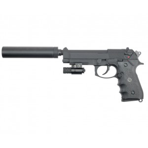 Страйкбольный пистолет KJW M9 A1 GBB, CO2, черный, металл, рельса, ствол с резьбой, ГЛУШИТЕЛЬ В КОМПЛЕКТЕ - M9A1-TBC.CO2